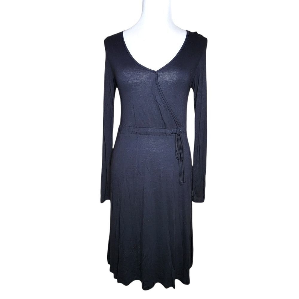 Cotton On Reese Wrap Long Sleeve V Neck Dress Black Size Small